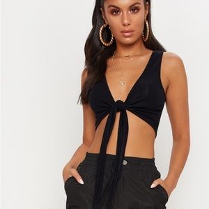 PLT Black ribbed tie front bralet